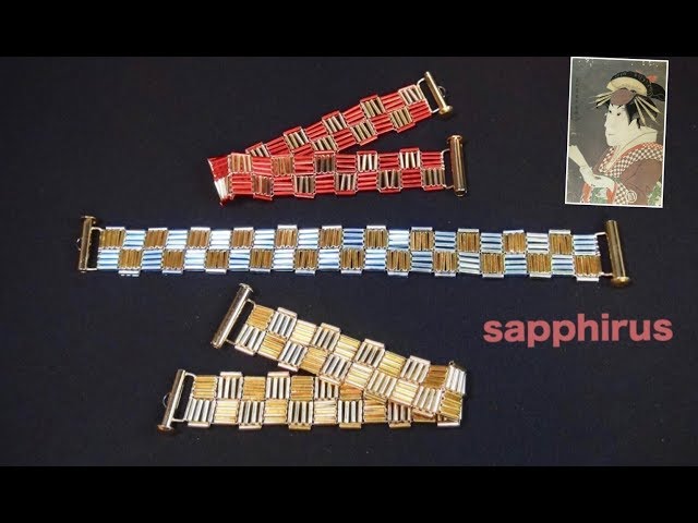 【ビーズステッチ】竹ビーズで作る市松模様のブレスレット☆作り方　Checkered Pattern Bracelet. Traditional Japanese pattern Ichimatsu