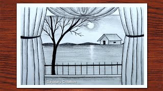 How to draw Beautiful Sunset scenery with pencil, Pencil Sketch drawing 2021
