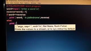 Palindrome word program using python 