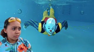 scary clown in our swimming pool