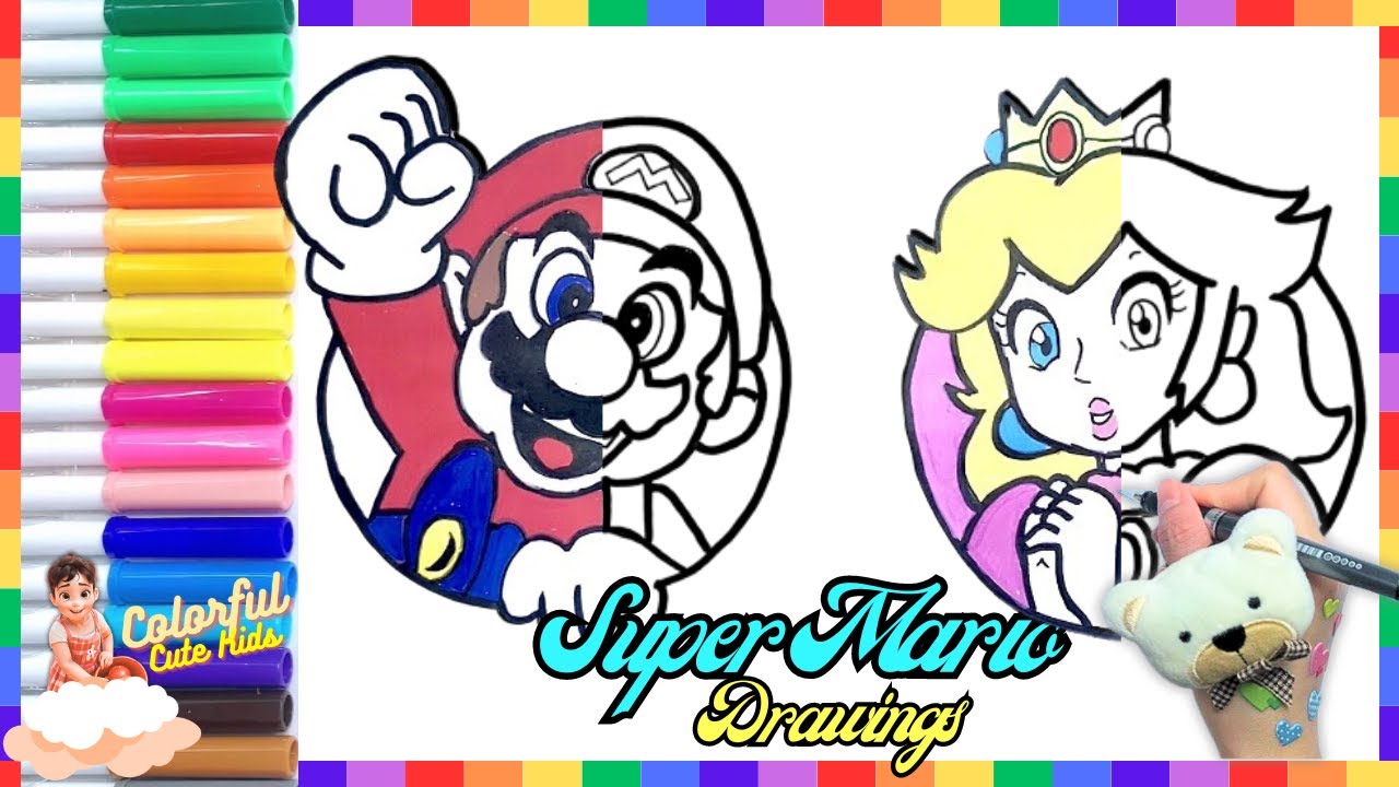 How To Draw And Color Super Mario And Princess Peach Easy 🍄👲🏻🏰👸 | CCK ...