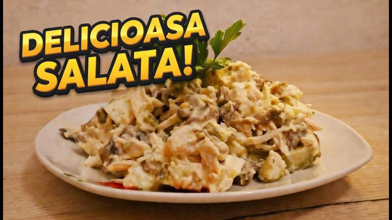 Salată de pui cu ciuperci și castraveți murați   Rețeta rapidă și delicioasă #retete #salatadepui