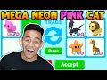 TRADING MEGA NEON PINK CAT IN RICH ADOPT ME SERVER (ROBLOX TRADING PROOF)