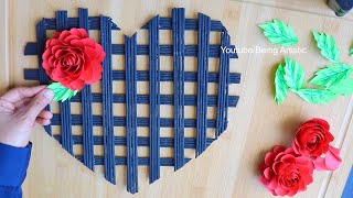 Paper Flower Heart Shape Wall Hanging- Easy Wall Decoration Ideas - Paper craft - Newspaper Craft