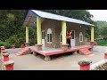 Start to finish alone building house with bricks and cement corrugated iron roof timelapse