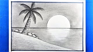 How to Draw Sunset Sea Beach | Pencil Drawing & Sketching || Shedding