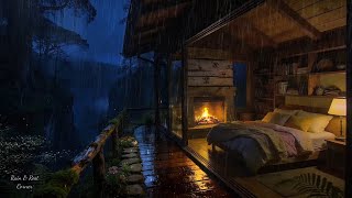 Rain Sounds for Sleeping 🌧️ | Gentle Rain in a Rainforest Cabin with Fireplace 🌿 Deep Sleep &amp; Relax