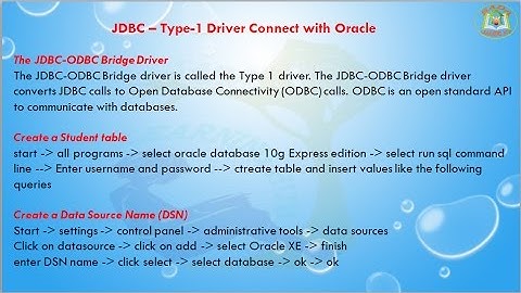 Lesson - 09 : JDBC -  Type-1 Driver Connect with Oracle using JDBC