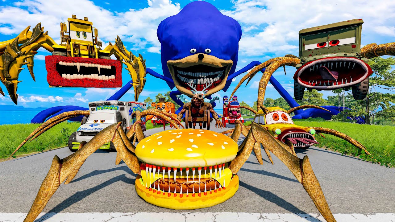 ALL MONSTERS Big & Small Cars with SONIC TAPER & CAR EATER & BUS EATER BeamNG.Drive