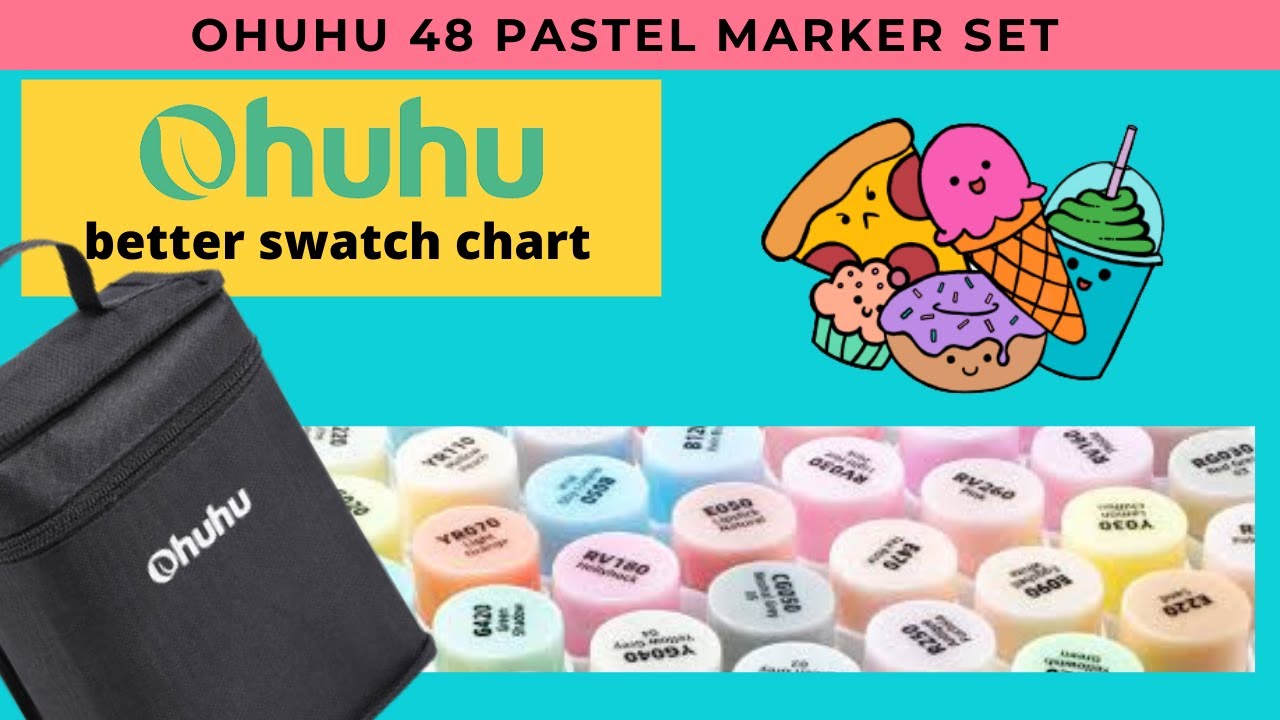 Ohuhu Honolulu 48 Colors Pastel Markers Swatch Template DIY Single