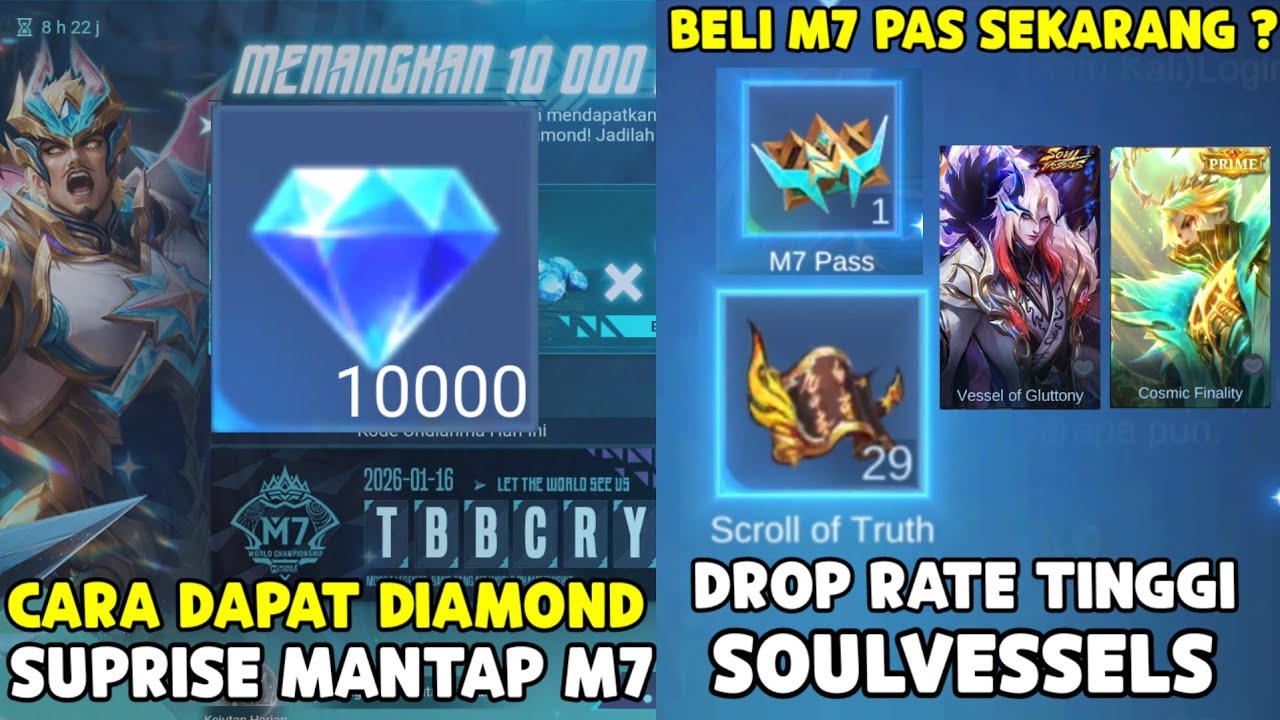 CARA DAPAT DIAMOND GRATIS DI EVENT SURPRISE MANTAP M7 & BELI M7 PASS SEKARANG, DROP RATE SOULVESSELS