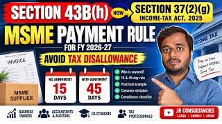 Section 43B(h) Explained: MSME Payment Rule 2026 | Avoid Income Tax Disallowance | 15 and 45 Days...