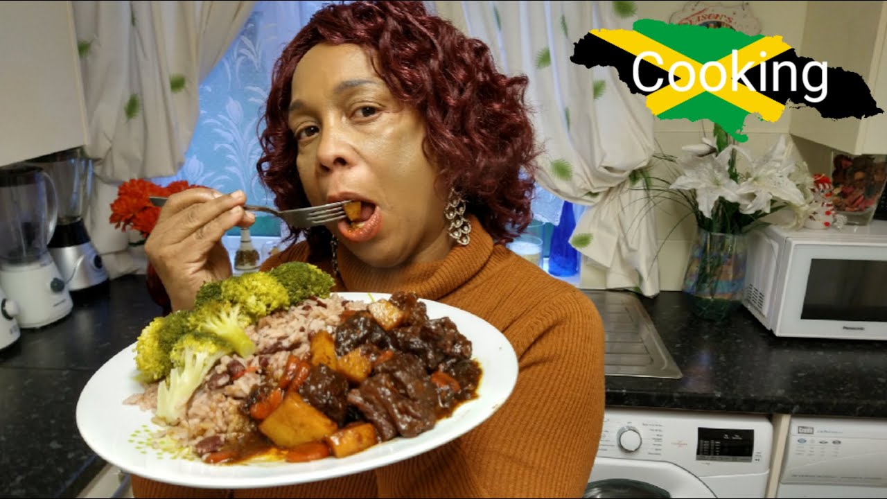 How To Cook Jamaican Style Brown Stewed Beef With Rice & Peas & Green VegetablesRose Kitchen