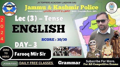 JKSSB JKP CONSTABLE CLASSES | GENERAL ENGLISH LEC-03 |FAROOQ MIR SIR #jkpconstable | Tense