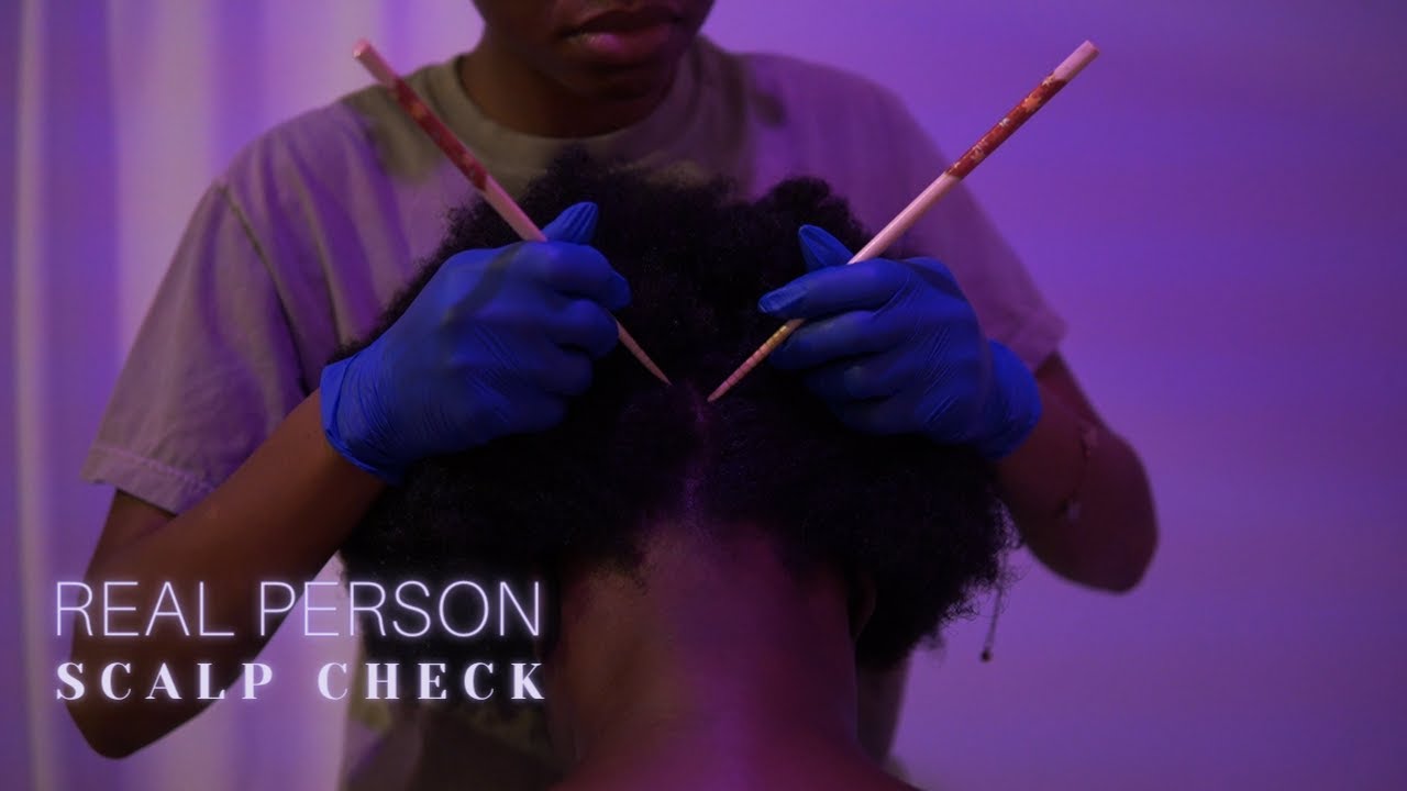 ASMR | Real Person Scalp Check | Afro Hair Detangling, Braiding + Scalp Scratching w/ Sticks 💆🏾‍♀️