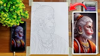 How To Draw Hanuman Ji // Hanuman Ji Drawing || Outline Drawing 