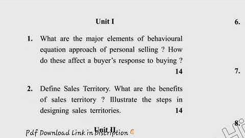 MBA 8th Sem Sales & Distribution Management Question Paper