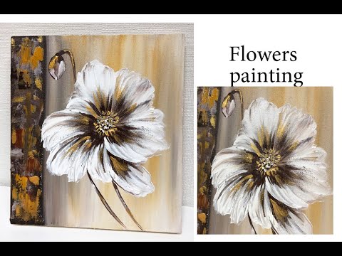 How to draw easy flowers painting / Demonstration /Acrylic Technique on ...