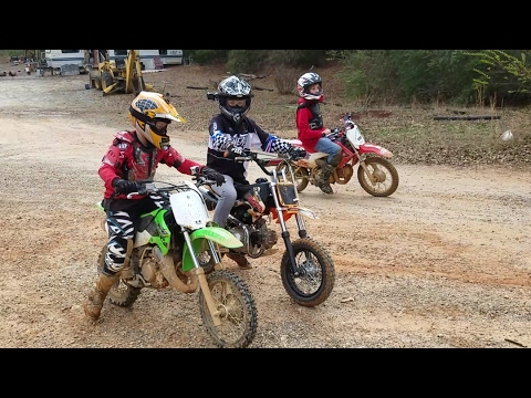 Kids riding Dirt bikes, drag racing 