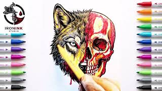 Wolf Skull Tattoo Coloring Dark Blackwork Tattoo Art Coloring Process