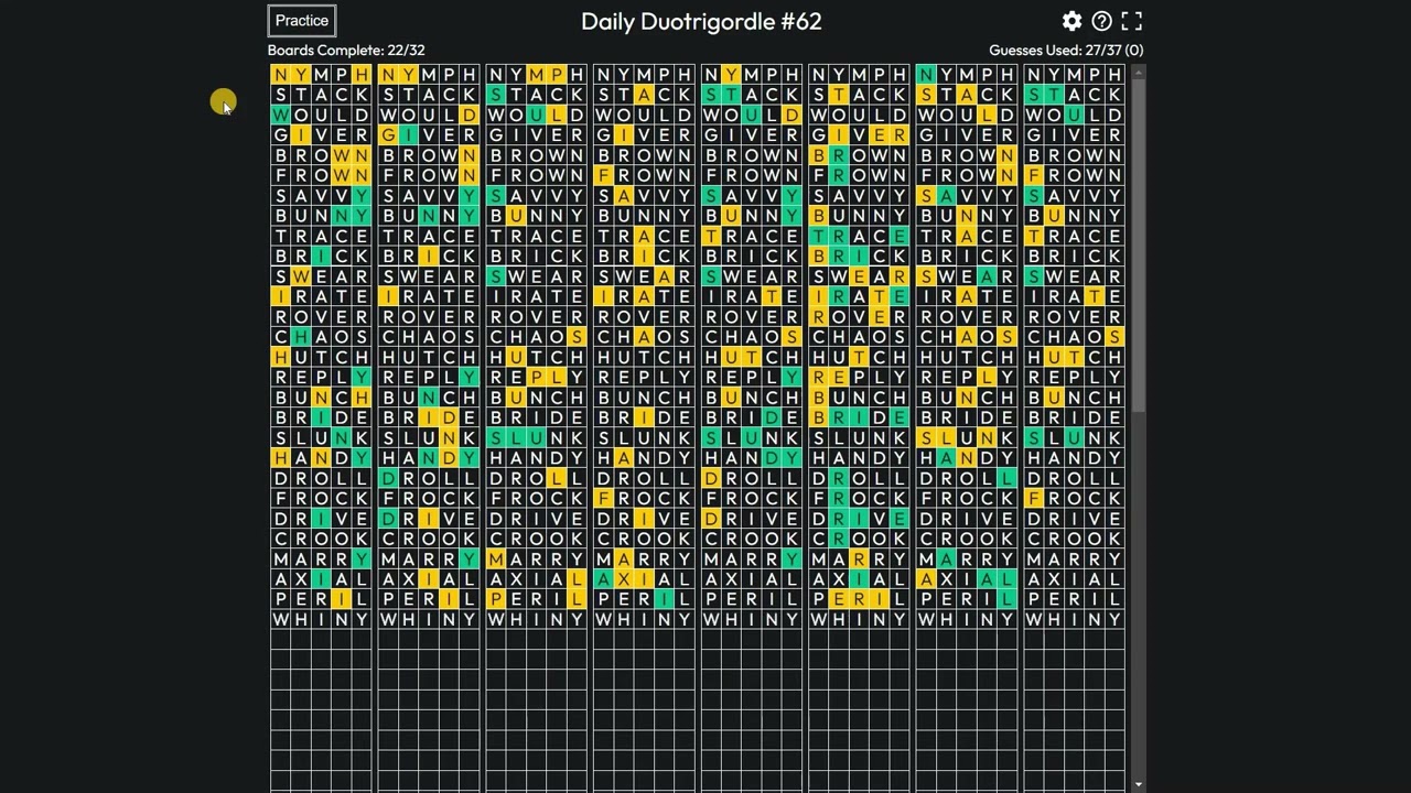 Eid Day Duotrigordle 62 | Daily Duotrigordle Puzzle All 32 Answer Words for 3rd May, 2022