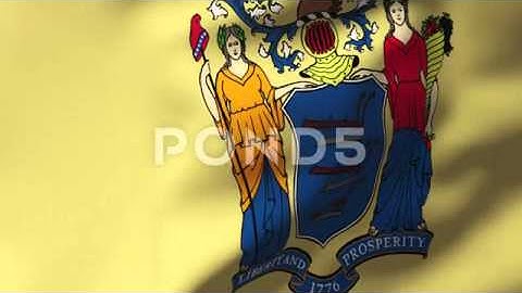 New Jersey Flag Waving In The Wind. Looping Sun Rises Style. Animation Loop