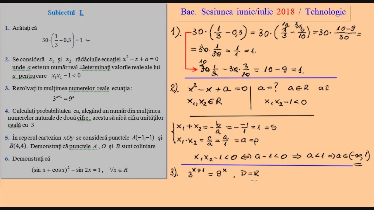Bacalaureat Sesiunea Iunie Iulie 2018 Matematica Tehnologic Youtube
