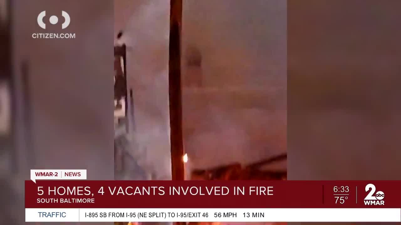At least five homes, 4 vacant involved in South Baltimore fire - YouTube