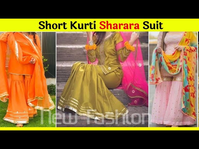 Yellow Embroidery Work Short Kurti Sharara & Dupatta Wedding Wear Salwar  Kameez | eBay