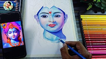 Lord Krishna drawing with Colour Pencil 😍, Janmastami special Little krishna Drawing, Step by step