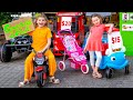 Vania mania kids teach how to sell old cars at garage sale to buy a new bike