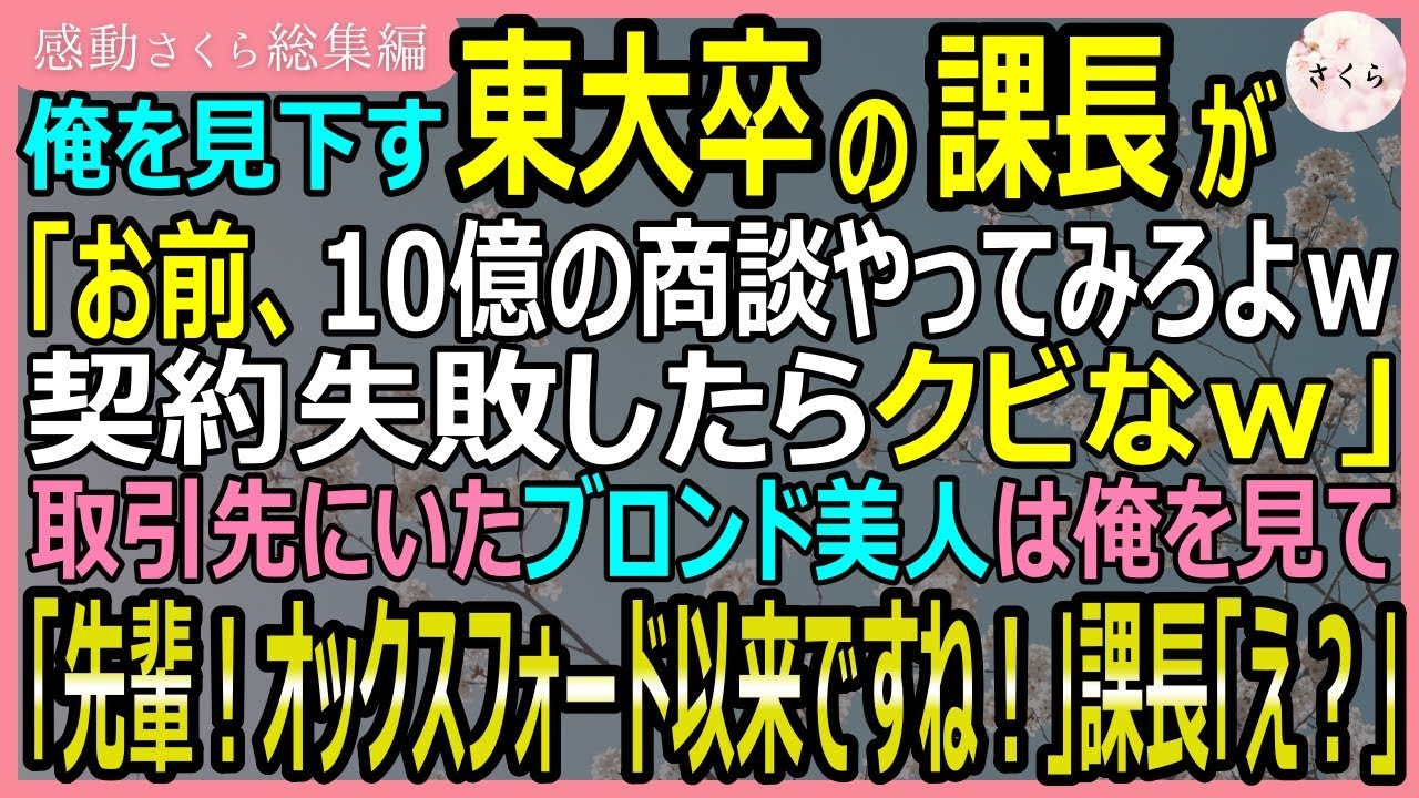 【感動する話・総集編】俺を見下す東大卒の課長「10億の商談担当しろｗ失敗したらクビなｗ」俺が取引先へと行くと「オックスフォード以来ですね！先輩！」課長「え？」【いい話・スカッと・スカッとする話・朗読】