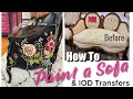 How to Paint a Sofa with Good Bones but bad fabric & add IOD Transfers