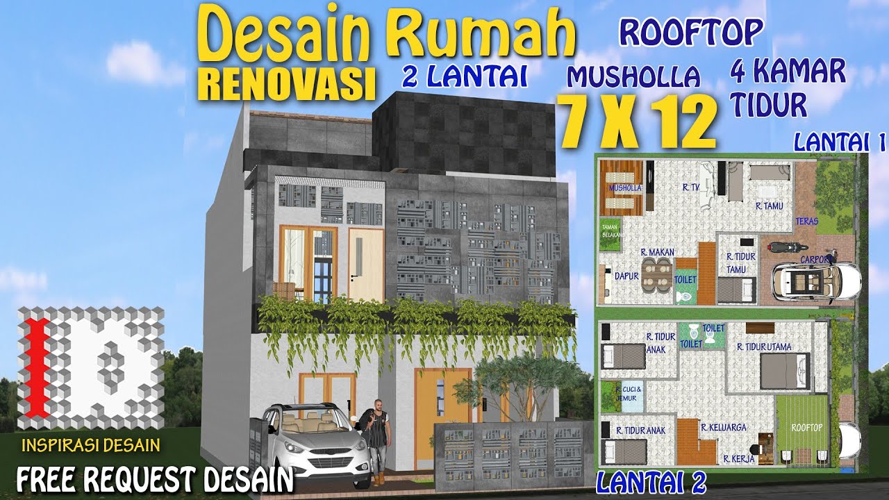  Desain rumah 7x12 2 lantai  musholla Rooftop 