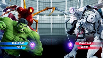 Spider-X & Hulk vs Spiderman & Venom (Very Hard) Marvel vs Capcom | 4K UHD Gameplay
