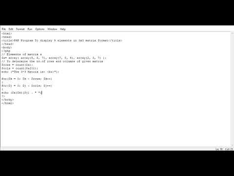 PHP Program To display 9 elements in 3x3 matrix format