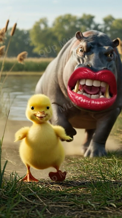 The duckling puts lipstick on the hippopotamus #shorts #duck #cute #funny