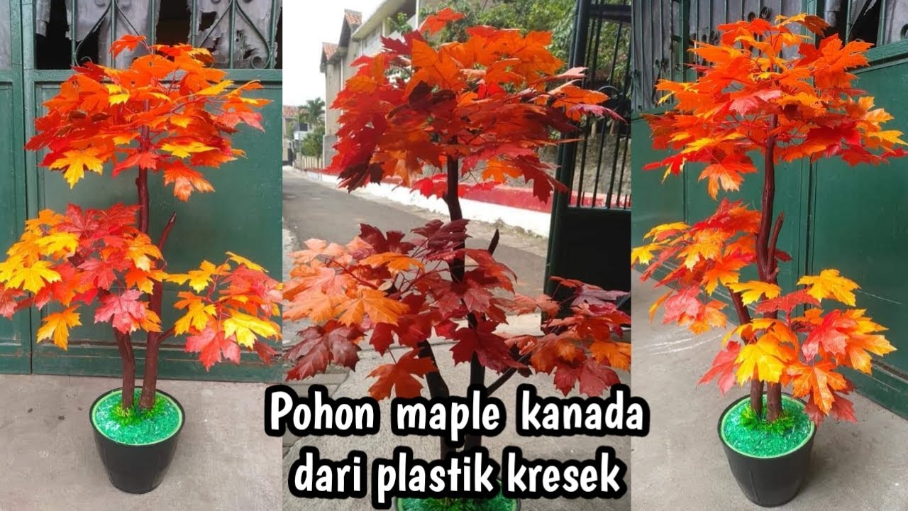 DIY Bunga hias daun maple kanada dari plastik kresek
