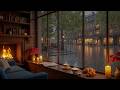 Rainy Evening Jazz ☔ Cozy Fireplace & Café Window Ambience for Relaxing Nights