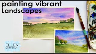 Watercolor vibrant landscape for beginners