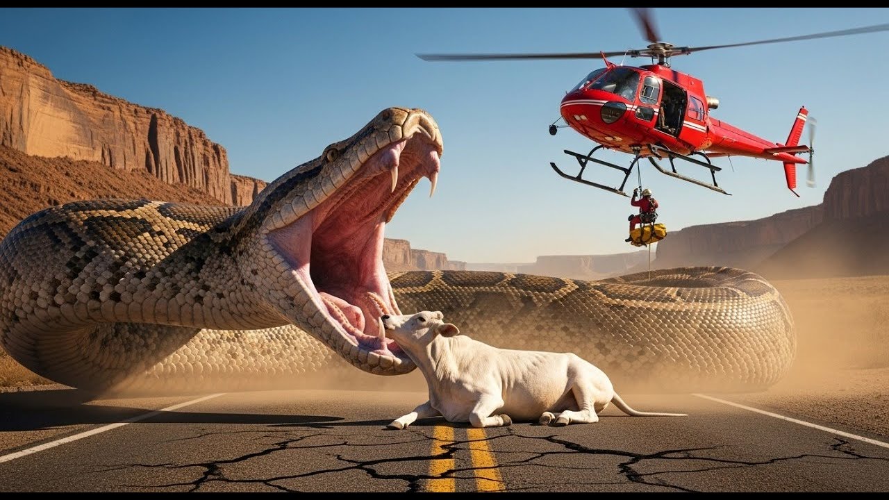 Shocking Footage Giant Python Attacks White Cow on Desert Road - YouTube