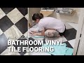 DIY BATHROOM REMODEL ON A BUDGET | HOW TO INSTALL BATHROOM VINYL TILE FLOORING | DRYWALL REPAIR DIY