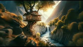 Daylight Nature,ASMR,Ambiance The View of a Tree House next to a rocky Waterfall,Relaxation,AFG7