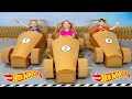 Giant Cardboard Car Racing Challenge – Kids vs Dad in a Funny Race!