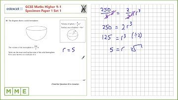 GCSE Maths EDEXCEL Specimen Set 1 Higher     Paper 1   Q18 Volumes of 3D shapes