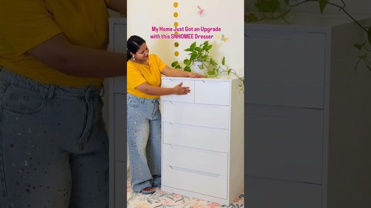 Snhomee 6-Drawer Tall Dresser, Modern Wood Storage Cabinet with Handleless Design, Quiet Glide Drawers & Anti-Tip Safety for Bedroom, Living Room, Entryway