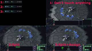 SC2 worker stacking/splitting comparison