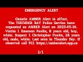 Canada Alert Ready - AMBER ALERT, Thunder Bay, Northern Ontario