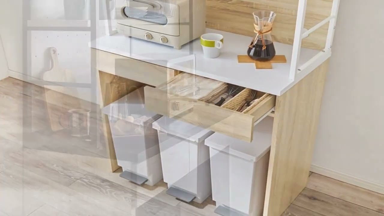 キッチンカウンター ダストボックス上収納 カウンター 木製 幅87cm