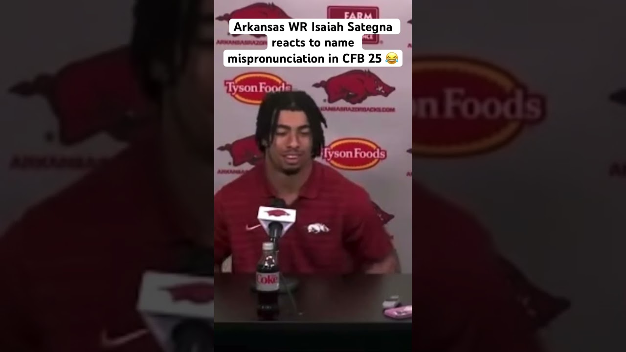 Arkansas WR Isaiah Sategna reacts to how his name is said in the CFB 25 video game. 